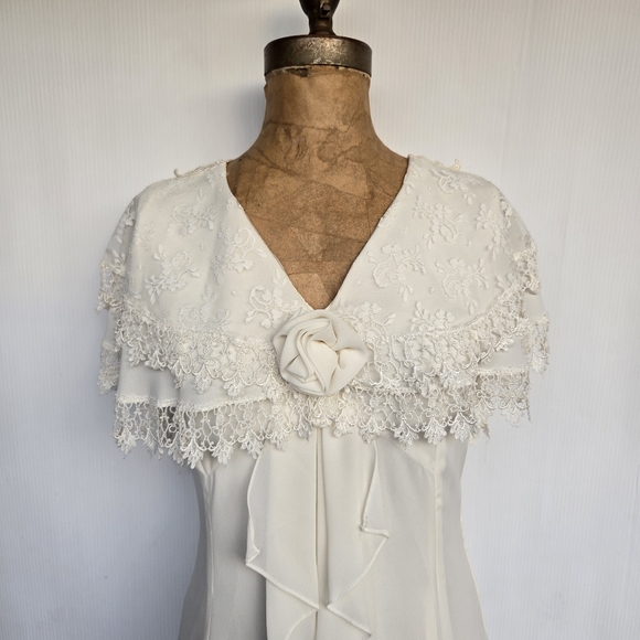 Vintage Scott McClintock Cream Lace Rose Dress - Picture 2 of 9